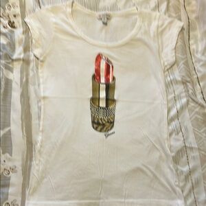 Guess White Fitted Graphic Cap Sleeve Tee